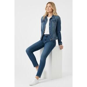 Live A Little Blue Denim Jacket Stretch Button Front Women’s Size Large Classic